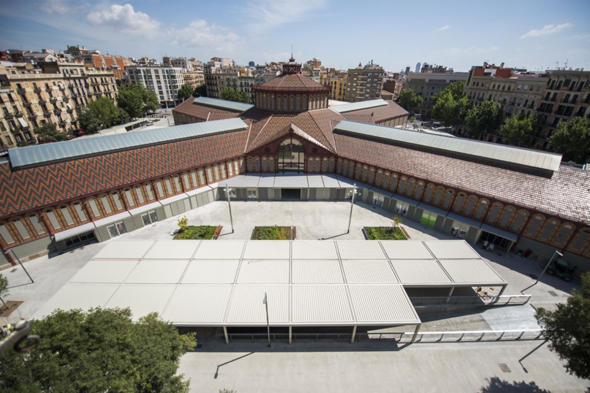 View from the air of the pergolas in the market